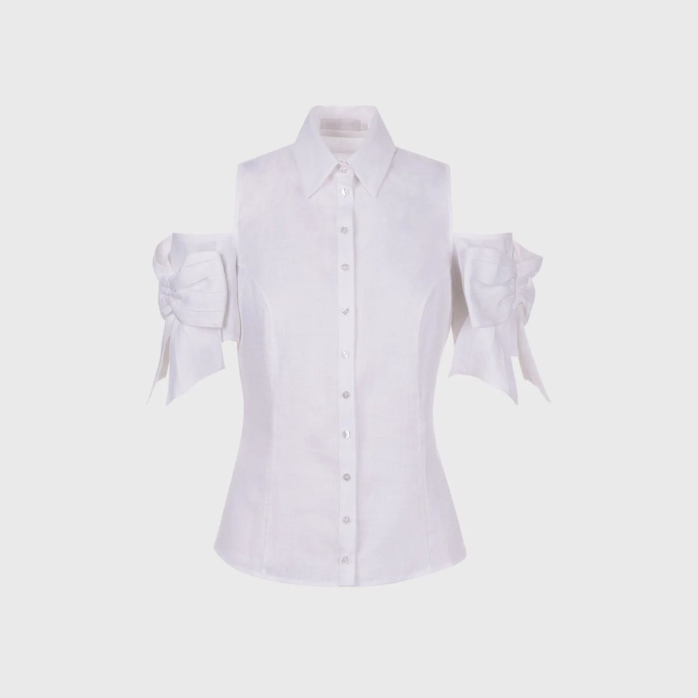 Anne Fountaine NWT Calla Elegant White Cold Shoulder Women's Top
